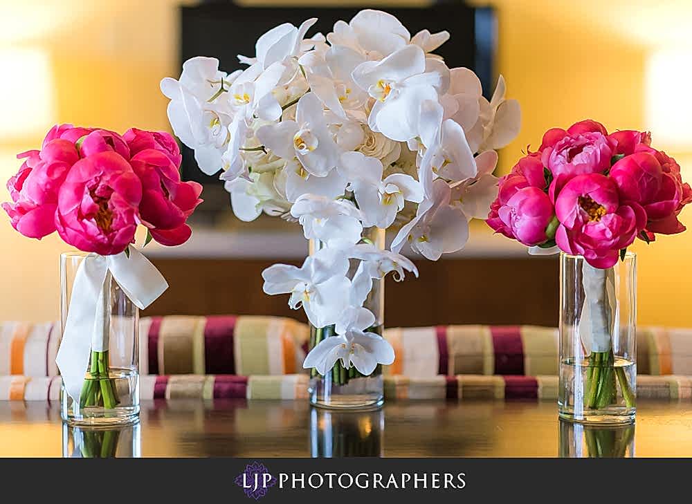 anaheim marriott indian wedding photographer getting ready photos flowers decorations