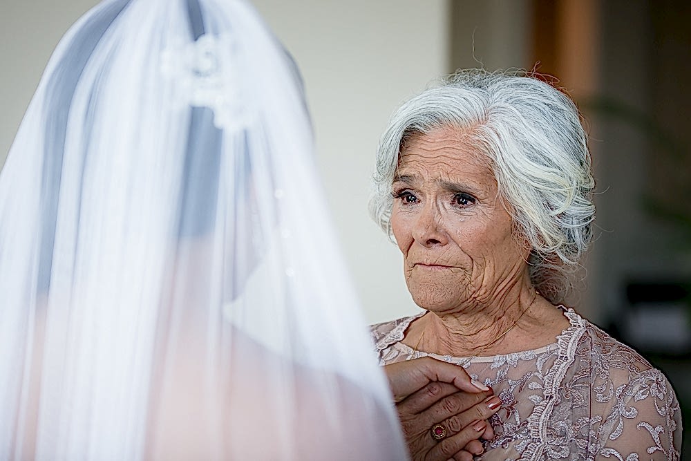 bride and grandma on wedding day