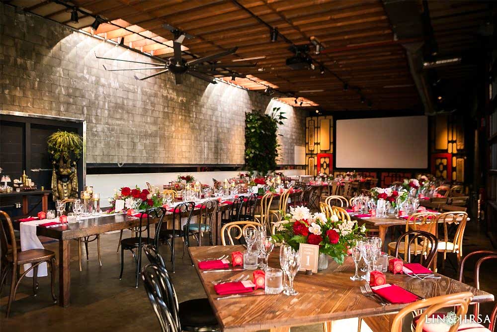 Los Angeles Wedding Venue: SmogShoppe decked out in auspicious Chinese colors for a traditional Chinese wedding Los Angeles wedding venue: SmogShoppe decorated, according to Chinese wedding traditions with rich red, pink and white hues, set against a rustic earth background